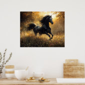 Wild Horse Black Stallion Mustang Poster (Keuken)
