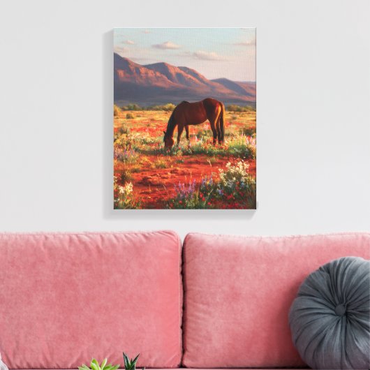 Wild Horse Blooming Desert Sunset Art Canvas Afdruk (Insitu (Woonkamer))