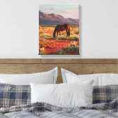 Wild Horse Blooming Desert Sunset Art Canvas Afdruk (Insitu (Slaapkamer))