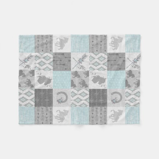 Wild Horse BoHo Fleece Blanket - Aqua/Gray (Voorkant (Horizontaal))