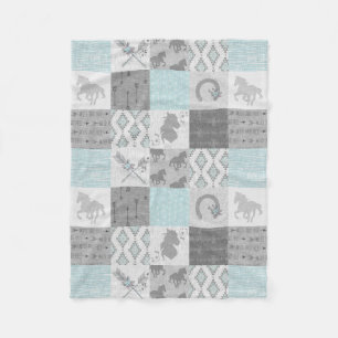 Wild Horse BoHo Fleece Blanket - Aqua/Gray Deken