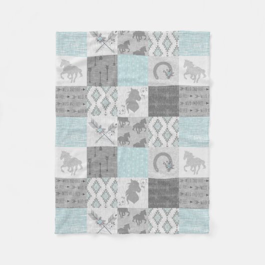 Wild Horse BoHo Fleece Blanket - Aqua/Gray Deken (Voorkant)