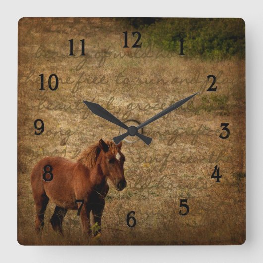 Wild Horse Clock Vierkante Klok (Voorkant)