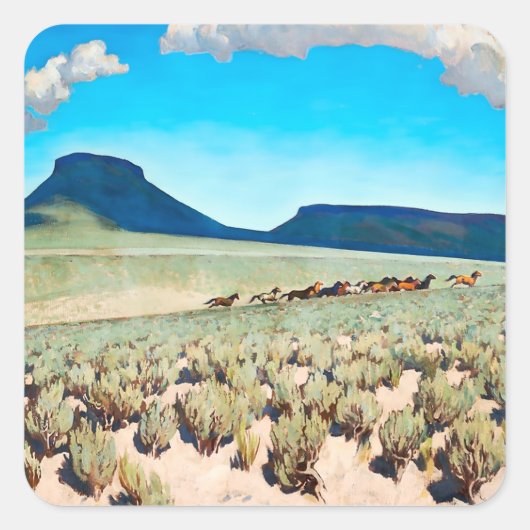 "Wild Horse Country" door Maynard Dixon Vierkante Sticker (Voorkant)