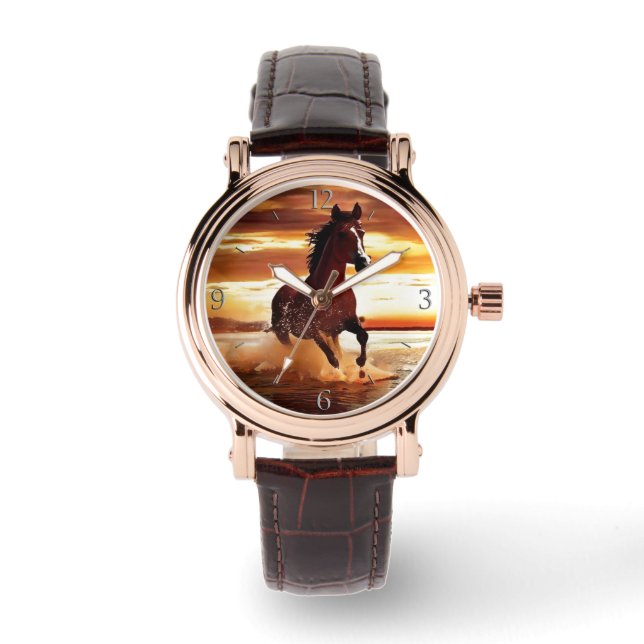 Wild Horse Galloping Door Surf Vrouwen Horloge (Voorkant)