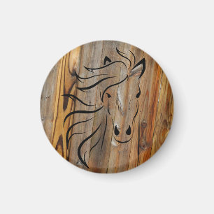 Wild Horse Head - Rustisch hout Kijk uit Magneet