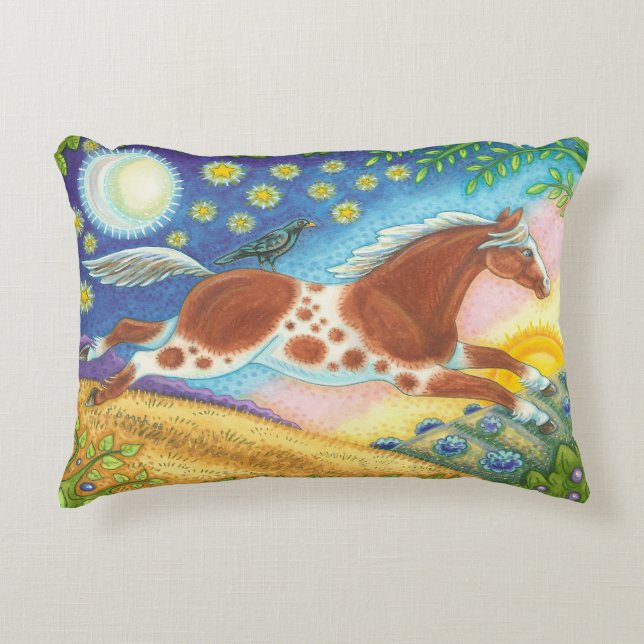 Wild Horse Hill Folk Art Equine Pillow Susan Brack Accent Kussen (Voorkant)