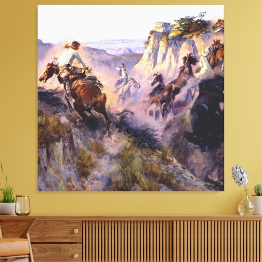 "Wild Horse Hunters" door Charles M Russell Canvas Afdruk (Insitu (Woonkamer))