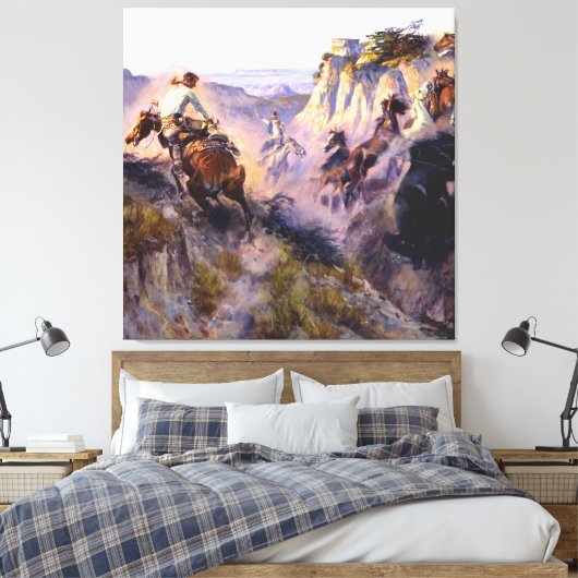 "Wild Horse Hunters" door Charles M Russell Canvas Afdruk (Insitu (Slaapkamer))