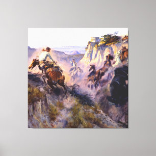 “Wild Horse Hunters” door Charles M Russell Canvas Afdruk