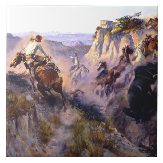 “Wild Horse Hunters” door Charles M Russell Tegeltje (Voorkant)