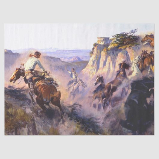 "Wild Horse Hunters" door Charles M Russell Tissuepapier (Voorkant)