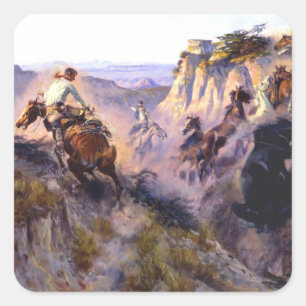"Wild Horse Hunters" door Charles M Russell Vierkante Sticker