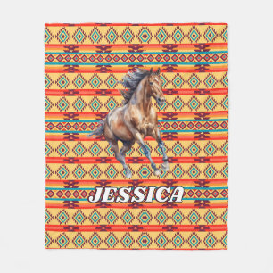 Wild Horse Native American Decor Fleece Deken