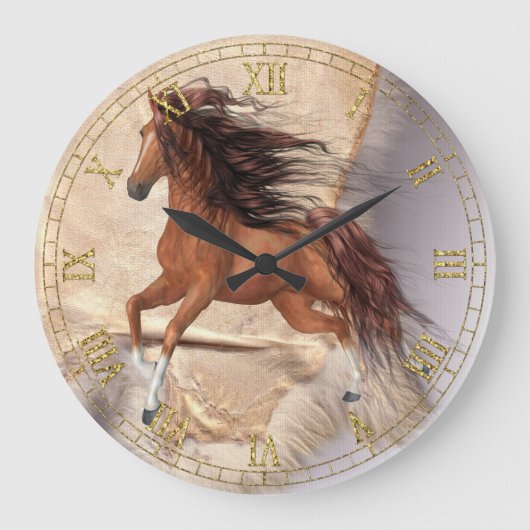 Wild Horse op Sheepskin Wall Clock Grote Klok (Voorkant)