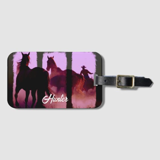 Wild Horse Roundup Triptiek gepersonaliseerd Bagagelabel (Voorkant (horizontaal))