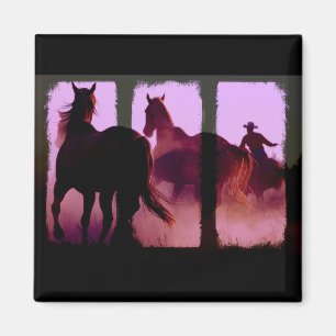 Wild Horse Roundup Triptych Magneet