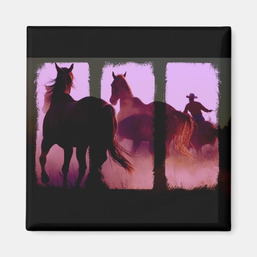 Wild Horse Roundup Triptych Magneet (Voorkant)