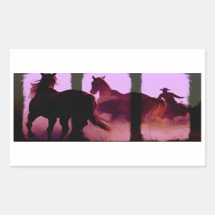 Wild Horse Roundup Triptych Rechthoekige Sticker