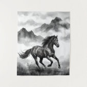 Wild Horse Tapestry | Mountain Ink Art Wandkleed (Voorkant)