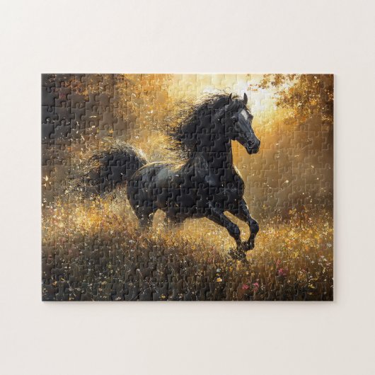 Wild Horse Zwarte Hengst Mustang Legpuzzel (Horizontaal)