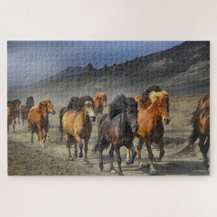 Wild Horses Dusty Desert Mountains Hills Foto Legpuzzel