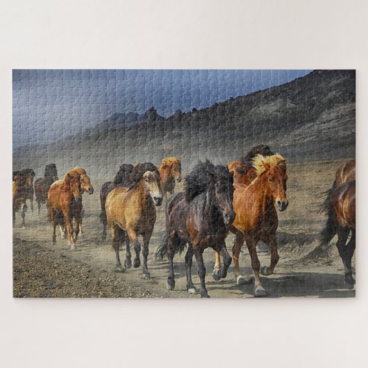 Wild Horses Dusty Desert Mountains Hills Foto Legpuzzel (Horizontaal)