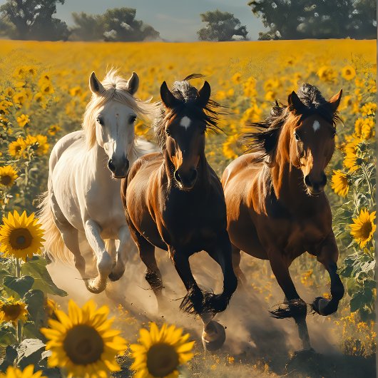Wild horses field of sunflowers tissuepapier
