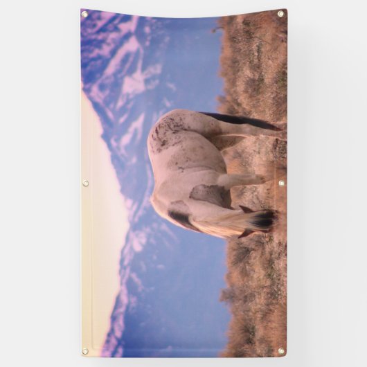 WILD HORSES PINTO IN MOUNTAINES BANNER WALL ART (Verticaal)