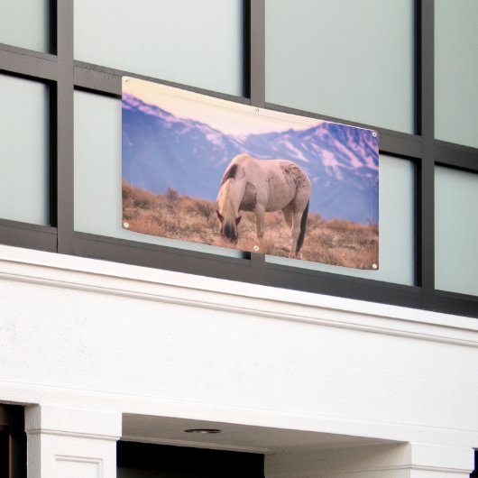 WILD HORSES PINTO IN MOUNTAINES BANNER WALL ART (Buitenkant Gebouw)