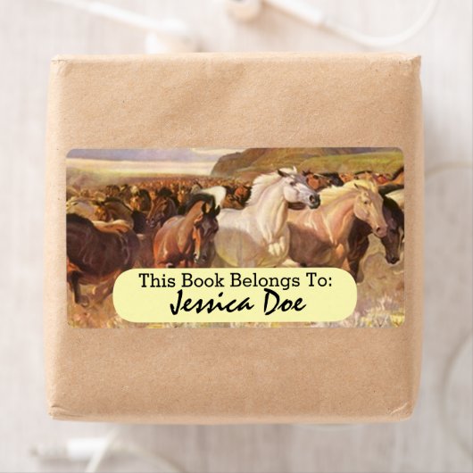Wild Horses Run Art Personal Bookplate Label (Insitu)