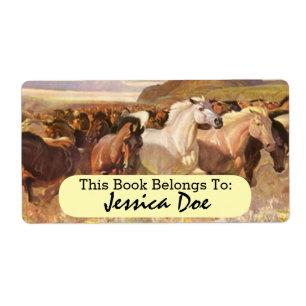 Wild Horses Run Art Personal Bookplate Label