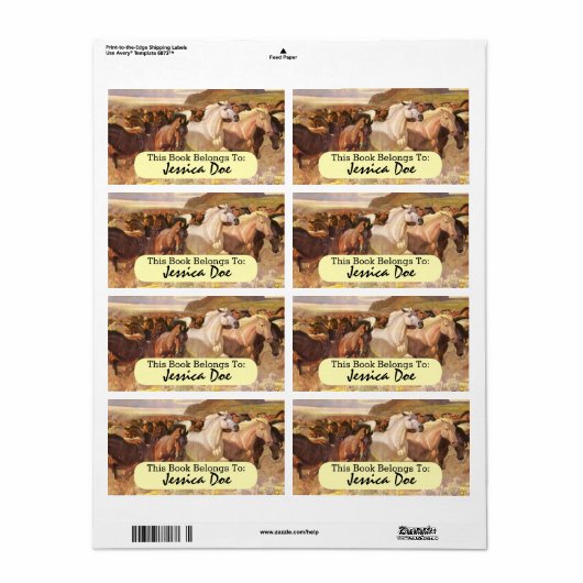 Wild Horses Run Art Personal Bookplate Label (Full Sheet)