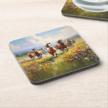 Wild Horses Running in a Wildflower Meadow Bier Onderzetter<br><div class="desc">A coaster image for cowgirls,  cowboys and western art lovers,  a gorgeous painting of wild horses running in a grassy field of wildflowers.</div>
