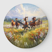 Wild Horses Running in a Wildflower Meadow Grote Klok (Voorkant)