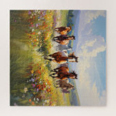 Wild Horses Running in a Wildflower Meadow Legpuzzel (Horizontaal)