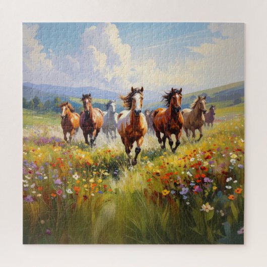 Wild Horses Running in a Wildflower Meadow Legpuzzel (Verticaal)