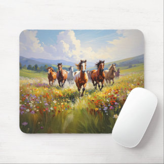 Wild Horses Running in a Wildflower Meadow Muismat