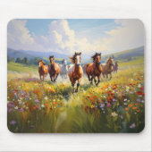 Wild Horses Running in a Wildflower Meadow Muismat (Voorkant)