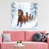 Wild Horses Running Through a Snowy Forest Canvas Afdruk (Insitu (Woonkamer))