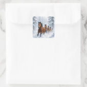 Wild Horses Running Through a Snowy Forest Vierkante Sticker (Tas)