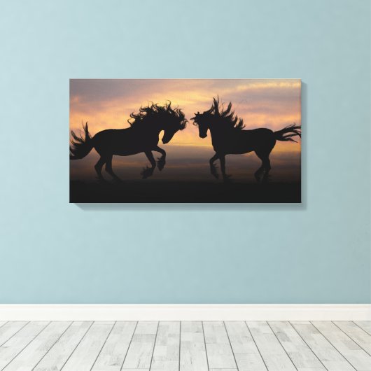 Wild Horses Silhouette Canvas Afdruk (Insitu (Houten vloer))
