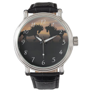 Wild Horses Silhouette Horloge