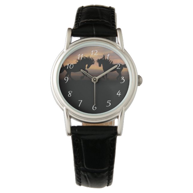 Wild Horses Silhouette Horloge (Voorkant)