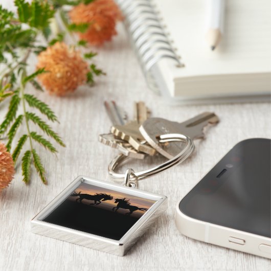 Wild Horses Silhouette Sleutelhanger (Zijkant)