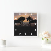 Wild Horses Silhouette Vierkante Klok (Huis)