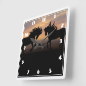 Wild Horses Silhouette Vierkante Klok (Hoek)