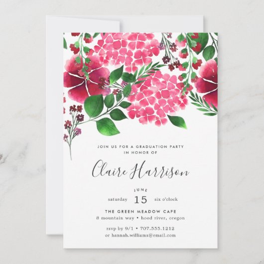 Wild Hydrangea Graduation Party Invitation Kaart (Voorkant)