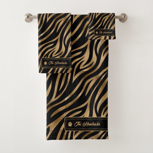 Wild Ideeën Zwart & Goud Zebra ID1160 Bad Handdoek (Insitu)