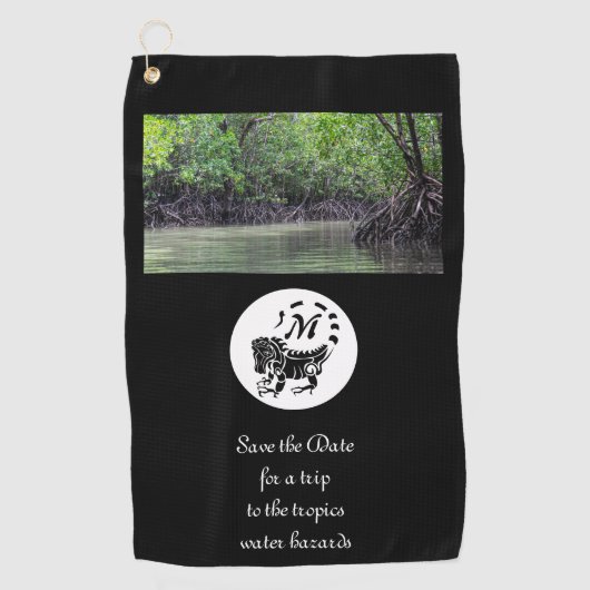 Wild Iguana Silhouette Monogram Foto Golfhanddoek (Voorkant)